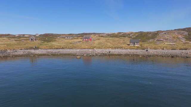 Aerial view of a remote settlement in southern Greenland