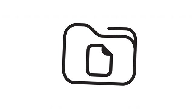 Folder icon with a file inside outlined in black. Ideal for digital organization, software design, document management, and file sharing concepts.