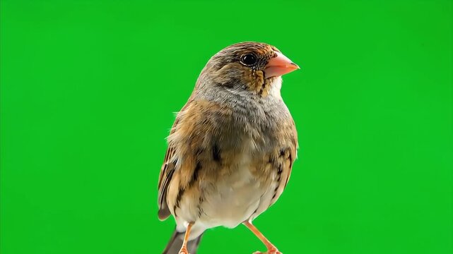 Small Zebra Finch Bird Perched Against a Green Screen Background