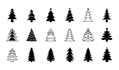 Obraz premium Minimal Christmas tree silhouette icons vector set