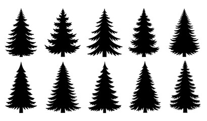 Obraz premium Black Christmas tree silhouette vector set classic evergreen