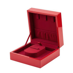 Open red jewelry gift box with velvet interior and small case isolated on transparent background