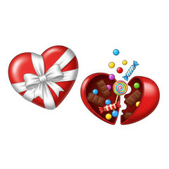 Colorful heart shaped boxes with candy and confetti inside isolated on transparent background