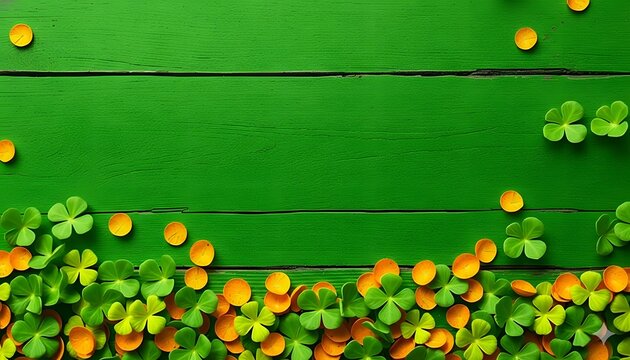 St patrick's day background with green wood and shamrock leaves