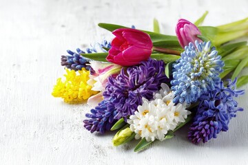 Colorful Spring Bouquet Of Tulips And Hyacinths
