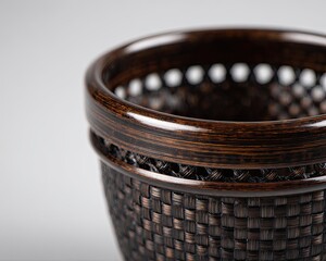 Close Up Of Dark Brown Woven Wooden Bowl