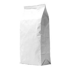 White paper bag, folded top, standing, isolated against a black background