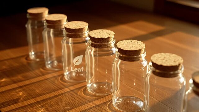 Top Down View of Refillable Glass Jars with Eco Icon Labels