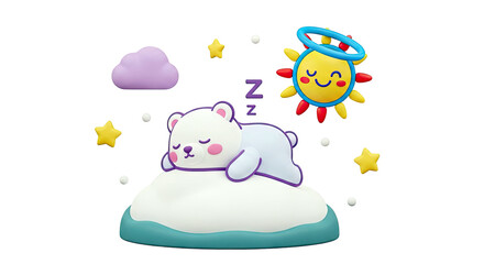 Cute Sleeping Bear with Sun and Stars