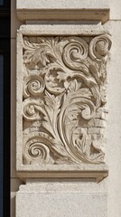 Naklejka premium Ornamental Stone Relief Panel On Building Facade