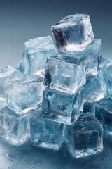 Obraz premium Massive crystal-clear ice cubes stacked together with high transparency and cold reflections in a clean composition
