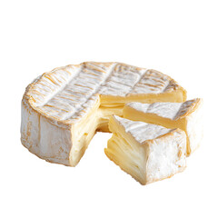 Round cheese with cut slices, showcasing its soft, layered interior