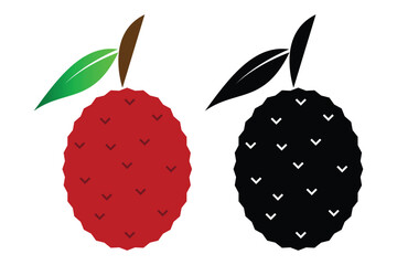 Lychee and Litchi fruit icon, Lychee fruit with leaf icon, Lychee fruit icon isolated on white background