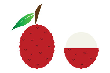 Lychee and Litchi fruit icon, Lychee fruit with leaf icon, Lychee fruit icon isolated on white background