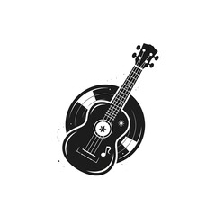 Fototapeta premium Stunning black ukulele on vinyl record with musical notes