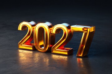 Fototapeta premium Glowing Golden Numbers Representing New Year 2027 Against Dark Background