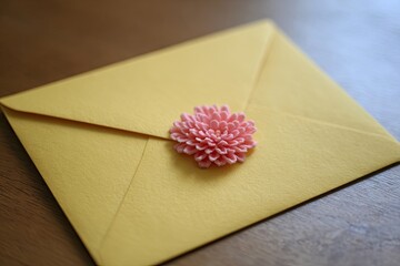 Yellow Envelope With Pink Flower Decoration