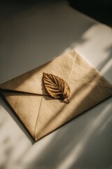 Elegant Aged Envelope With Golden Leaf Decor