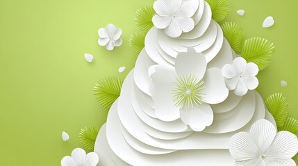 White Paper Flowers On Light Green Background