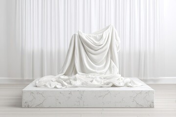 White Marble Podium With Draped Fabric