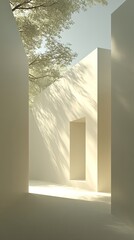 Sunlight Through White Architectural Path
