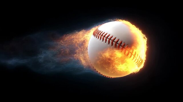 Fast Moving Flaming Baseball in Action.