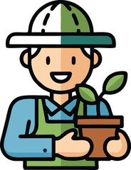 Obraz premium Young Gardener Planting Tree Flat Vector Illustration