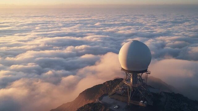 Doppler Weather Radar Dome Above Clouds at Sunrise
