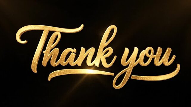 Sparkling Gold Thank You Text Reveal Animation, Luxurious Cursive Script Typography on Black 4k video animation seamless loop