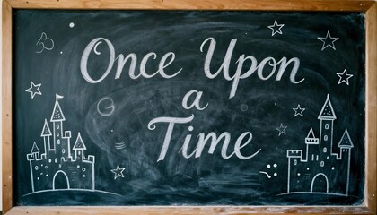 A chalkboard with Once Upon a Time, set against a backdrop of vintage items, symbolizing the magic of storytelling