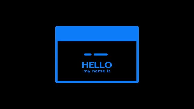 A simple blue and black of a name tag with the text HELO and my name is presented in a clean, modern font on a dark background, symbolizing connection and personal identification