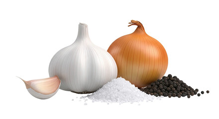 Garlic, Onion, Salt, and Black Peppercorns