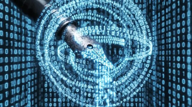 Traditional Antique Pen Nib Placed Against a Digital Blue Binary Code Matrix Background Illustrating Artificial Intelligence Integration in Modern Publishing and Creative Literature