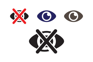 Obraz premium Set of stylized eye icons with cross marks isolated on white background