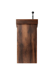 Isolated wooden podium with a microphone on a black background