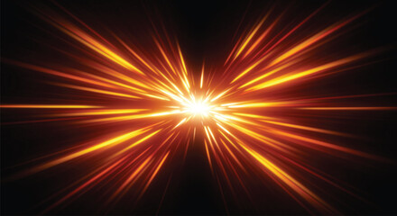 A abstract bright orange and yellow light burst effect with star shape and radial lens flare streaks against a dark background. © SWEET
