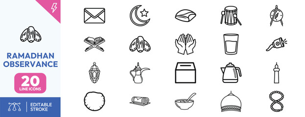 Fototapeta premium Ramadan observance icons set.