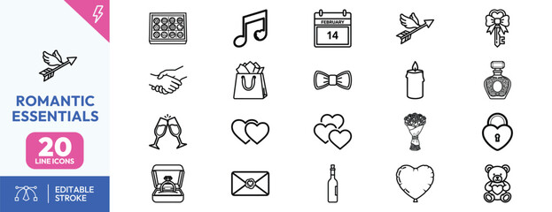 Romantic Love Icons Set.
