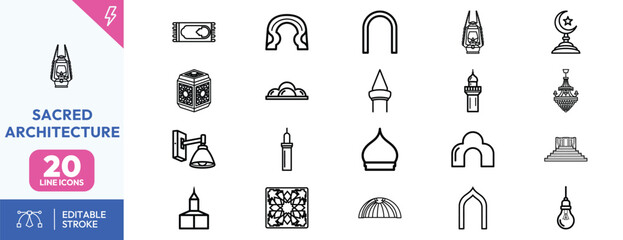 Sacred Architecture Icons Set.