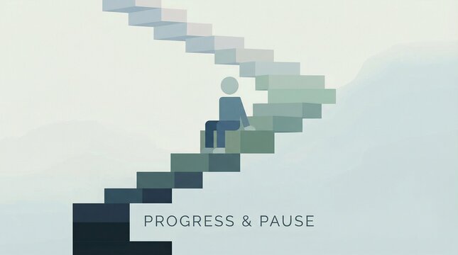 Abstract Illustration of Progress and Pause on a Staircase Journey