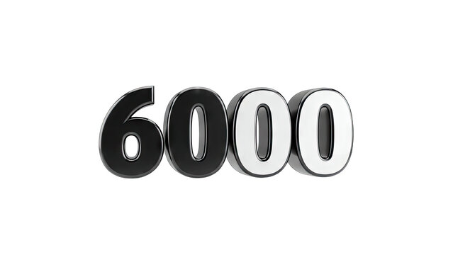3D Glossy 3D Number 6000 on transparent background