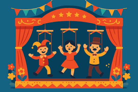 Puppet Festival Stage Flat Vector Illustration
