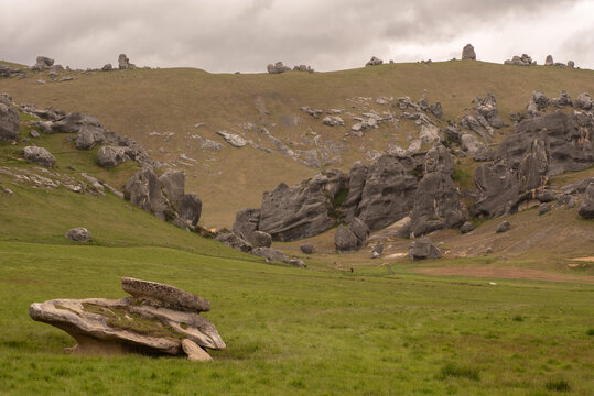 Castle Hill, or Kura Tāwhiti, in the foothills of the Southern Alps in the Canterbury District of New Zealand. Castle Hill features fantastic formations and outcrops of limestone.