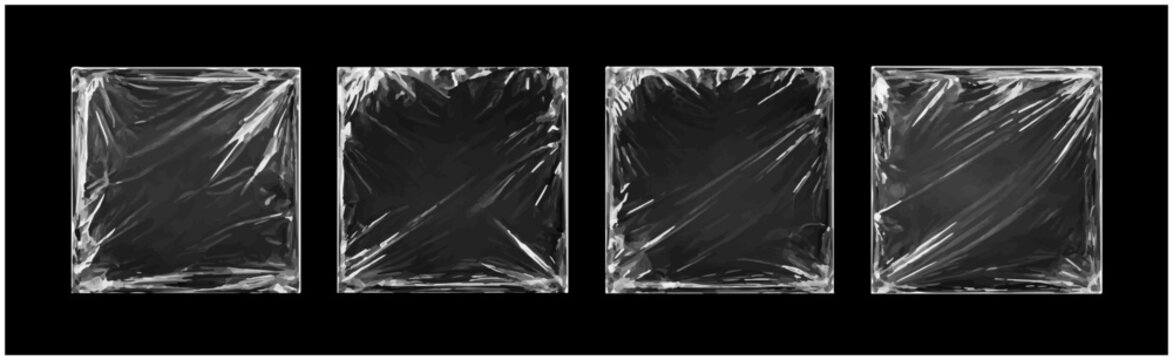 正方形透明ビニールに包まれたベクター素材セット｜Black Background Wrapped in Transparent Plastic Frame Vector Set
