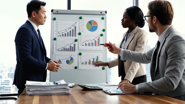 Business team analyze data chart presentation in bright modern office