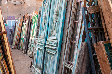 Africa, Egypt, Cairo, Sebteyya District. Iron and Woodwork salvage area with repurposed parts of buildings for sale. © Emily_M_Wilson