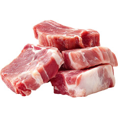 Stack of raw, pinkish-red pork chops with visible marbling against black background