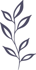 A minimalist botanical vector featuring a single, elegant branch with slender leaves. Rendered in a deep plum purple tone with a smooth, hand-drawn aesthetic.
