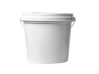 White plastic bucket with handle and lid, isolated on a black background