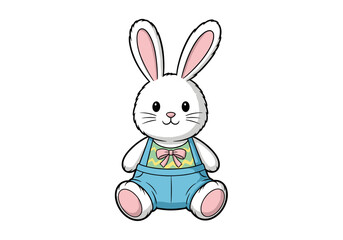 Obraz premium Cartoon bunny wearing blue overalls with a pink bow 